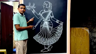 Draw a woman dancing while holding a lamp || #womanart #easyart #chalkart #draw