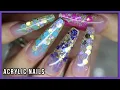 Blue to Purple acrylic nails with CHUNKY GLITTER