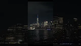 Sailing into New York Harbor at night