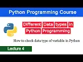 Different Data Types In Python type function in Python Python Programming Course - Lecture 4