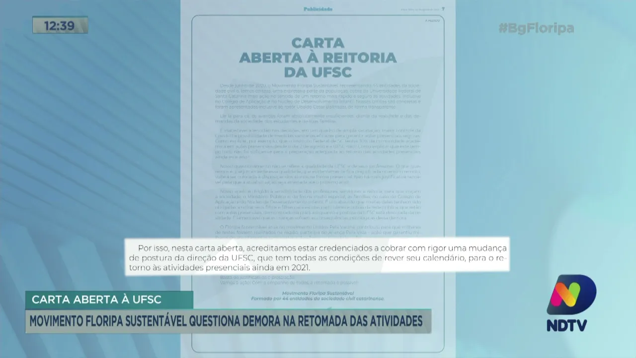 Movimento Floripa Sustentável questiona demorada na retomada das atividades na UFSC