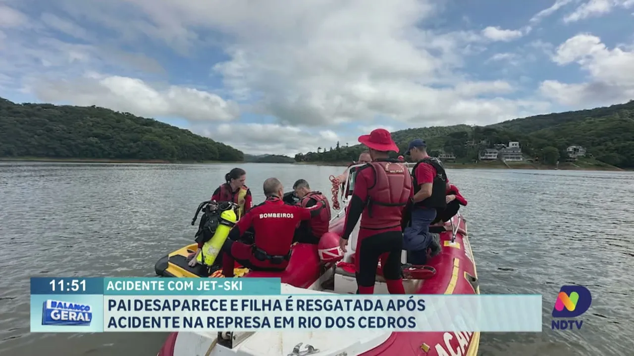 Pai desaparece e filha é resgatada após acidente na represa em Rio dos Cedros