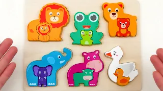 Learn Animals & Their Babies with Matching Activity Puzzle | Preschool Learning Video for Kids