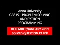 GE8151-PROBLEM SOLVING AND PYTHON PROGRAMMING DecJan2019 Part A 1st Year Part 1