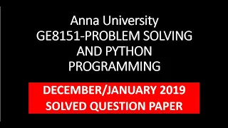 GE8151-PROBLEM SOLVING AND PYTHON PROGRAMMING DecJan2019 Part A 1st Year Part 1