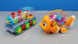 Satisfying Toys|Unboxing Gear Transparent Train, Transparent Gear Fish, Dance Male Police|ASMR