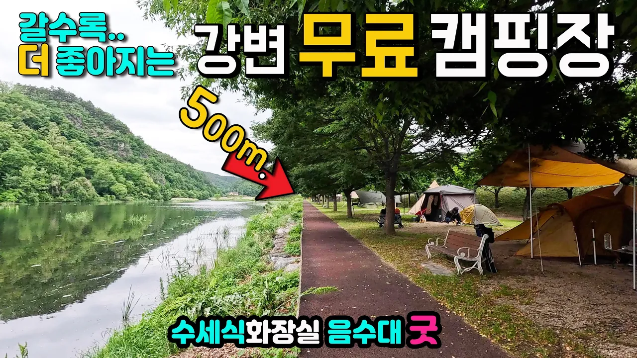 영천 곰들덤, 시원한 강변 무료캠핑장 나무그늘 500m , 지자체 롤모델, 천연잔디, 수세식화장실, 음수대, 분리수거대, 편의점 맛집 등 최상의 편의시설, 캠핑카여행 차박노지, 썸네일