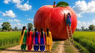 🍎 Giant Apple Adventure | 5 Girls Shared a 40-Foot Apple with Everyone ❤️