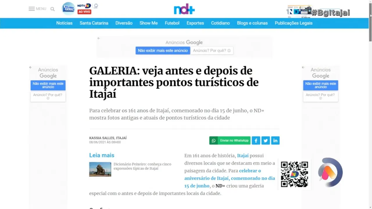 Aniversário de Itajaí também é destaque no portal ND+