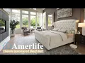 AMERLIFE Queen Size Platform Bed Frame Chenille Upholstered Sleigh Bed with Scroll Wing