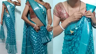 Shoulder pleats making trick for beginners | how to wear saree look slim and tall easy simple steps 