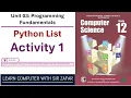 Python List Activity 1 Unit 3 Programming Fundamentals Computer Science HSSC Part II FBISE