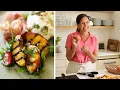 Grilled Peach Salad with Burrata Pesto and Prosciutto
