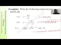 How to write mathematical expression in MATLAB live Session