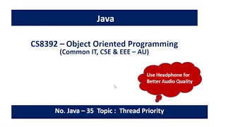 Java Thread Priority Thread class its Methods Multitasking vs multithreading CS8392 - OOP 35
