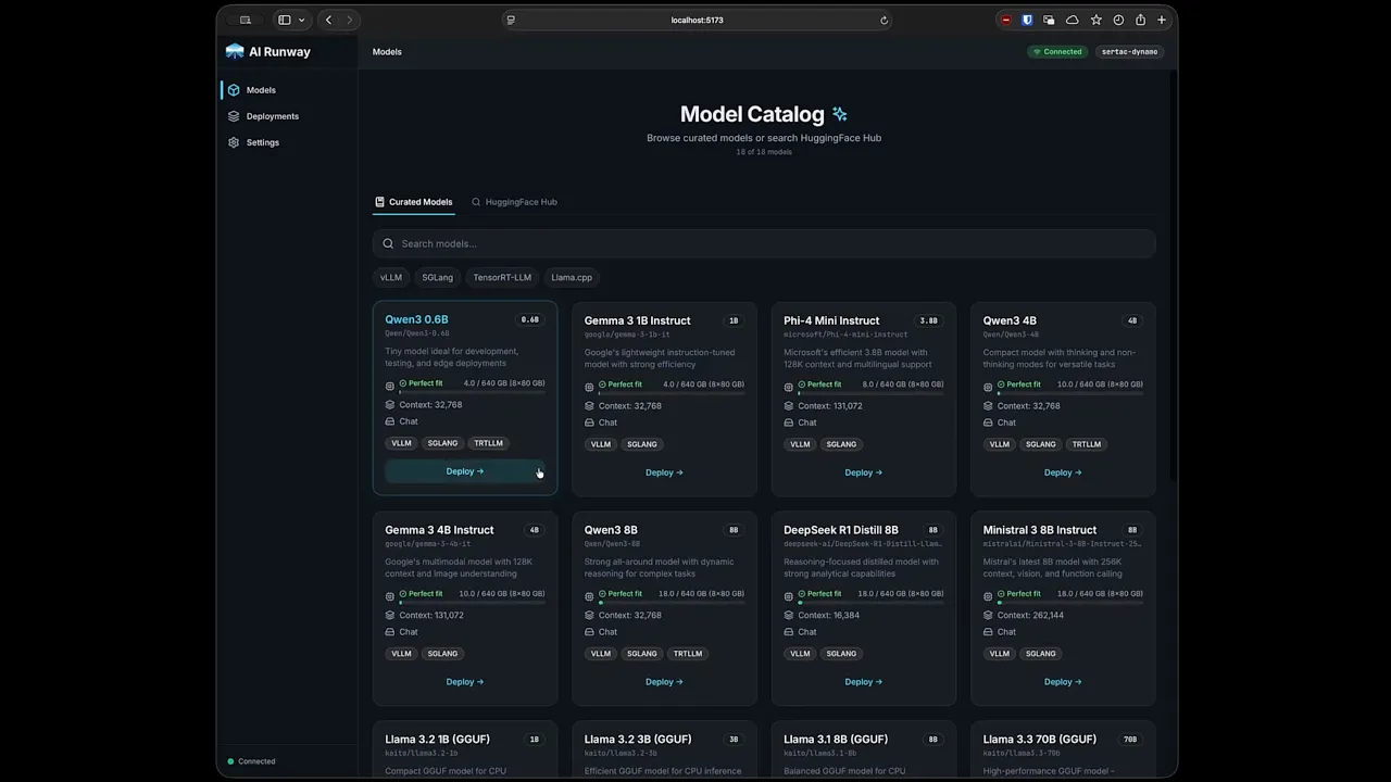 AI Runway ✈️ Demo - Kubernetes Platform for LLM Inference (Common API + UI)