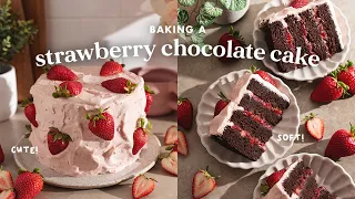 strawberry chocolate cake bake a cute summer cake with me