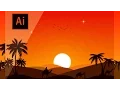 Desert Landscape Flat Design Artwork in Adobe Illustrator