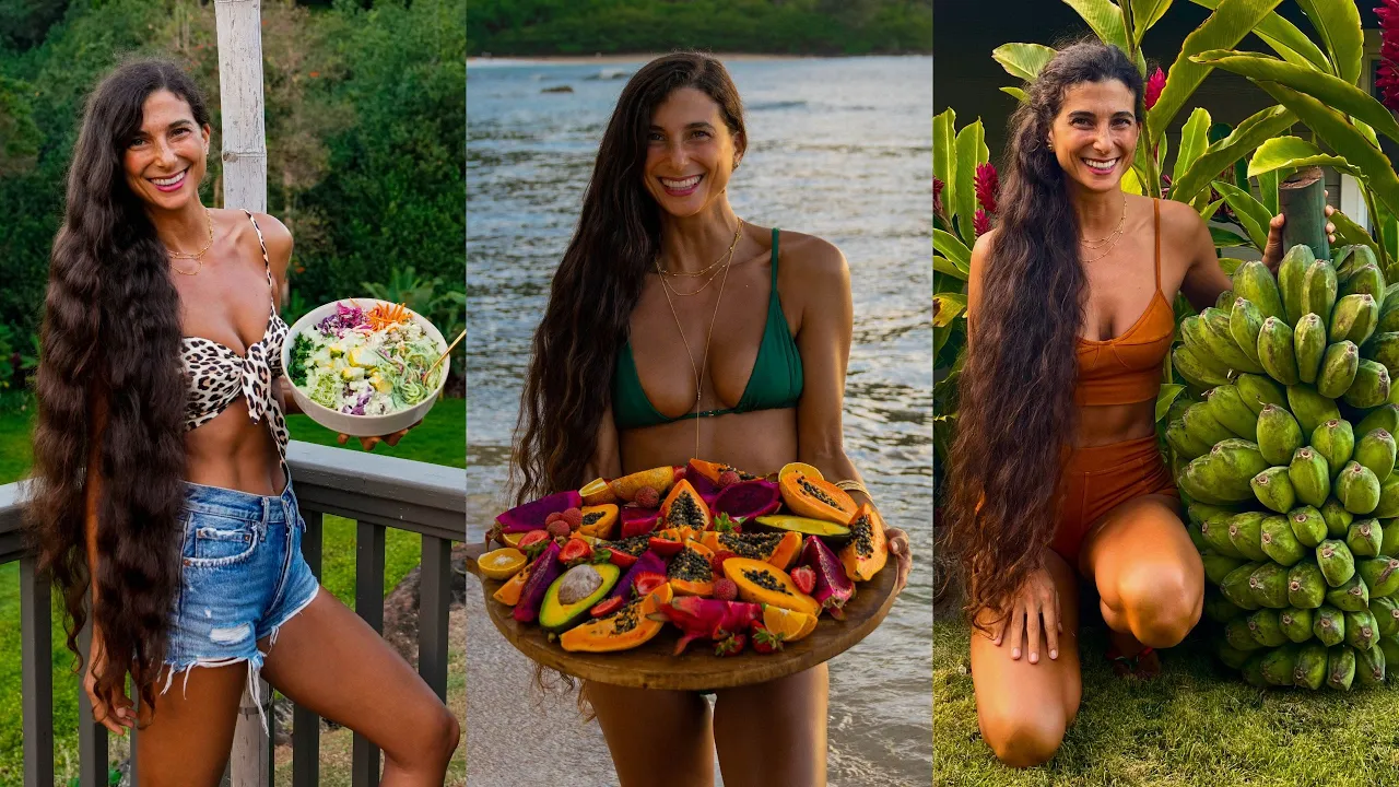 What I Eat in a Day  Living in Hawaii & Growing My Own Food + Orchard Tour  Raw Vegan 18 Years