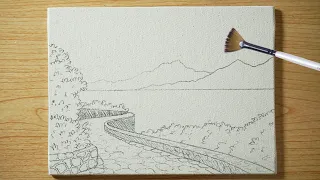 A Coastal Scene with Stone Pathway/ Satisfying Acrylic Painting ✨