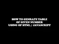 display table of given number using