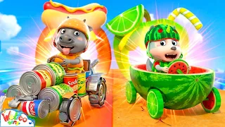 Recycled Car vs Vegetable Car Challenge ♻️🚗 Food Song for Kids | Kids Songs & Nursery Rhymes