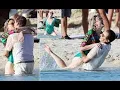 Swimsuit-clad Sophie Turner passionately kisses co-star Frank Dillane while filming Joan In Spain