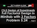 Full Factorial Design Problem in Minitab with Regression Analysis and Effects Plot Interpretation