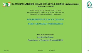 Need for Object Orientation OOPS with Python Programming SNS Institutions