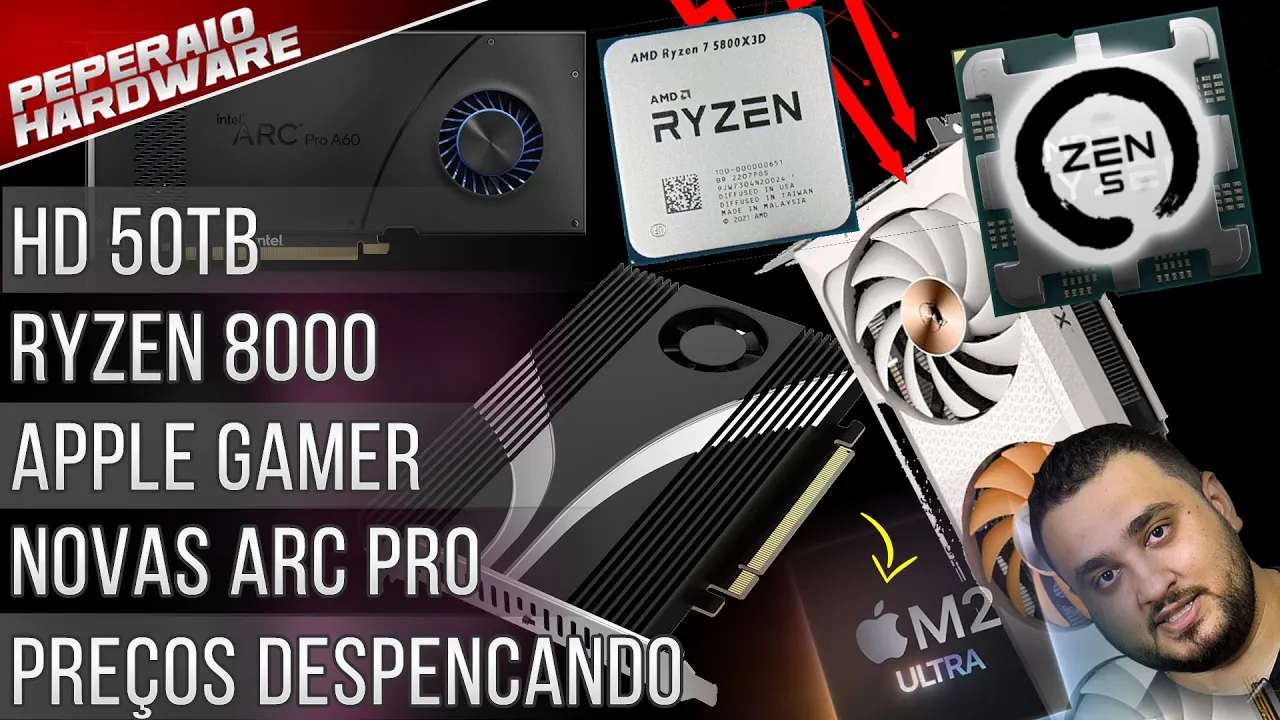 Resumão – RYZEN 8000 Zen 5 / Apple Gamer? / Vendas de Hardware em decadência / HD 50TB / Boom da IA