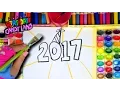 Learn Colors for Kids and Hand Color Watercolor 2017 Happy New Year Coloring Pages