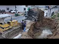 Lagu 5T Dump Trucks Loading Soil Filling Sink Land In Pagoda With Small Dozer