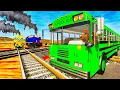 Lagu Green School Bus Trapped on Lava Train Tracks 😱🔥 Transportation with Truck - Pothole vs Car