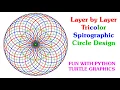 LAYER BY LAYER TRICOLOR SPIRO GRAPHIC CIRCLE DESIGN WITH PYTHON TURTLE MODULE