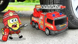 FIRE FAIL! Experiment Car vs SpongeBob x Fire Truck | Crushing Crunchy & Soft Things | WOA Doodland