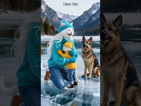 Dog rescues female cat's son after he fell into an ice hole. #catstory #cat