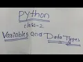 Python class-2 Variables and Data Types in telugu