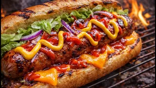 This Grilled Hot Dog Hit Different 😳🔥Relaxing outdoor cooking