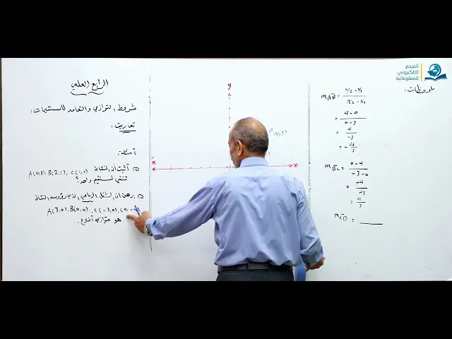 ⁣شروط التوازي والتعامد للمستقيم - مادة الرياضيات للصف الرابع الاعدادي