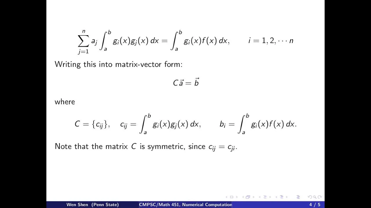 ch8 5. Least Squares Method for continuous functions. Wen Shen