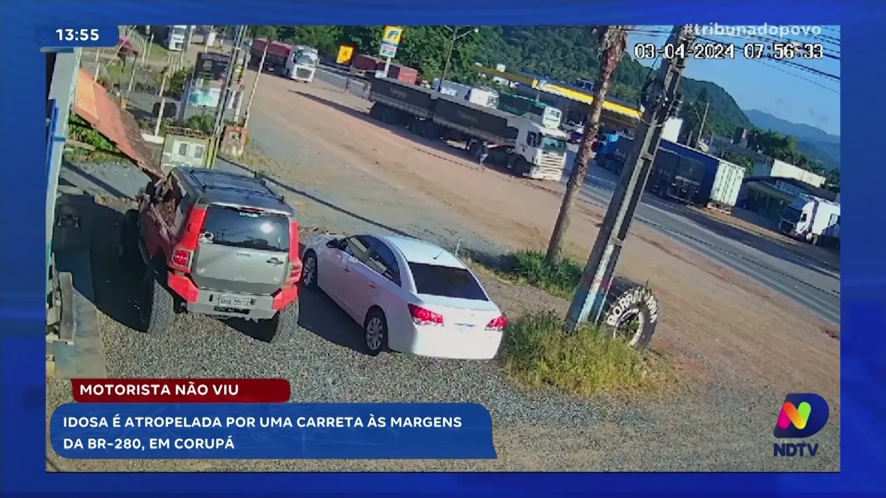 Flagrante na câmera: atropelamento de idosa por carreta no Planalto Norte