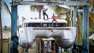 BIG MOVES: How To Straighten a 30,000lb Catamaran l DIY Rebuild Ep.91