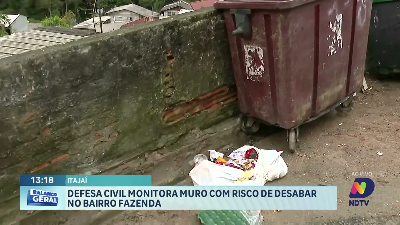 Risco de desabamento em Itajaí: muro ameaça imóveis após chuvas