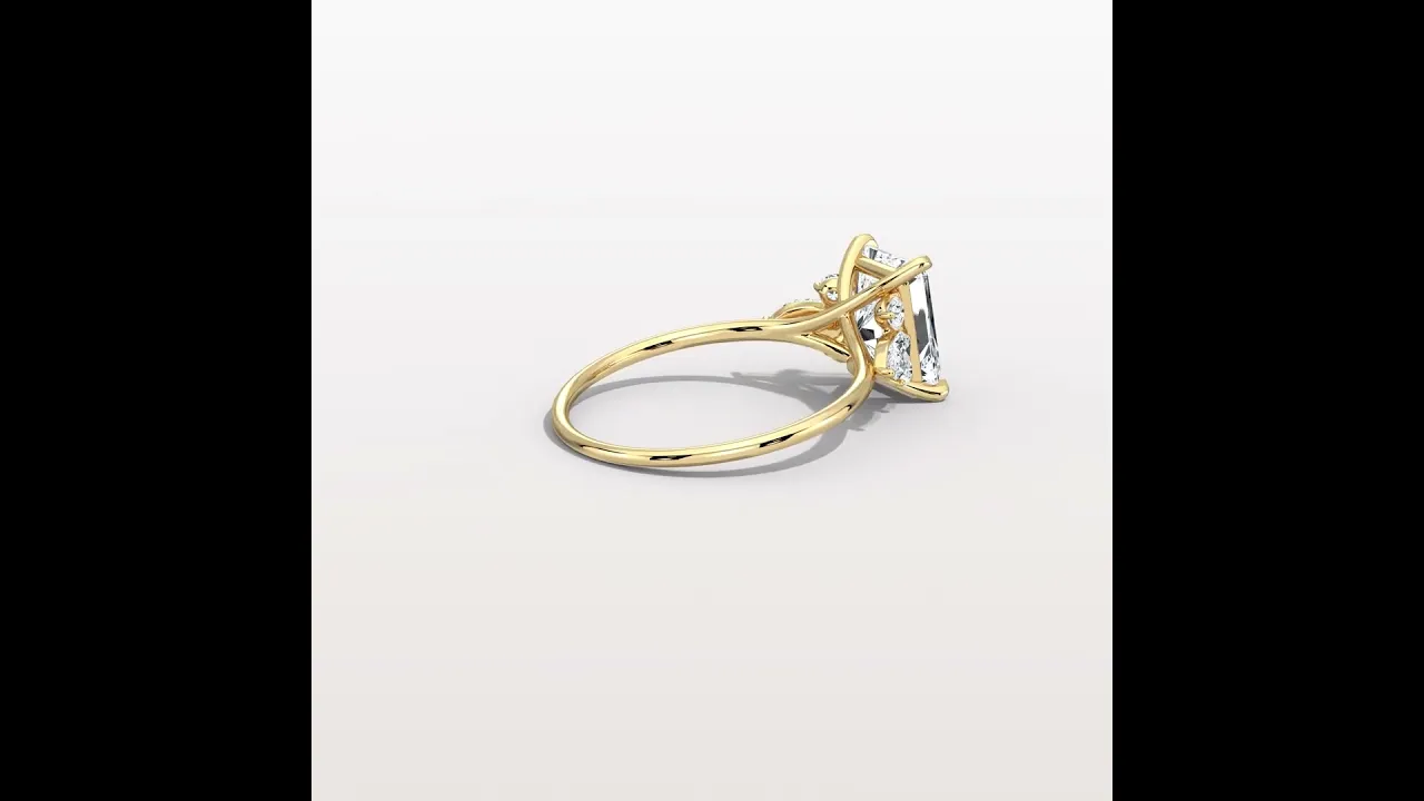 Colette丨Radiant Lab Diamond Split Shank Engagement Ring with Marquise & Round Accents