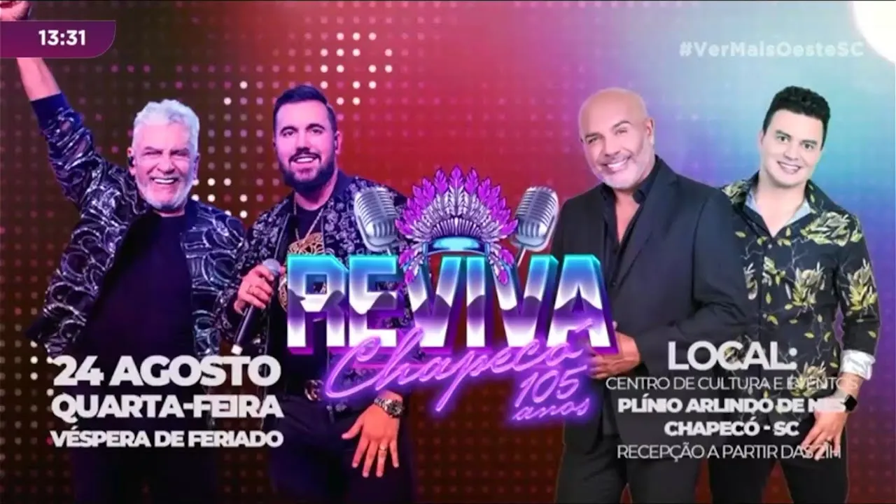 Reviva Chapecó 105 anos: programação traz shows nacionais nesta quarta-feira