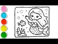Cute Mermaid Coloring Page Drawing Painting and Coloring For Kids and Toddlers - Easy Art