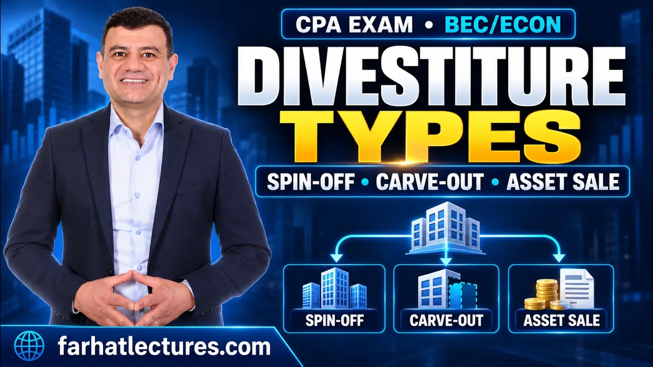 Divestures: Spinoff, Equity Carve and Sales of Assets/Subsidiaries Explain. CPA exam Economics