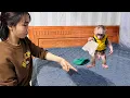 Baby monkey gets punished for peeing on the bed