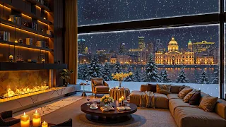 4K Gentle Piano Jazz In Cozy Apartment Ambience Elegant Winter Night Jazz For Study Calm Sleep 