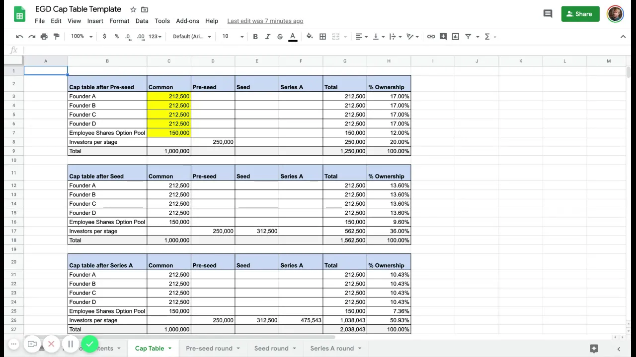 Cap Table Modeling Template